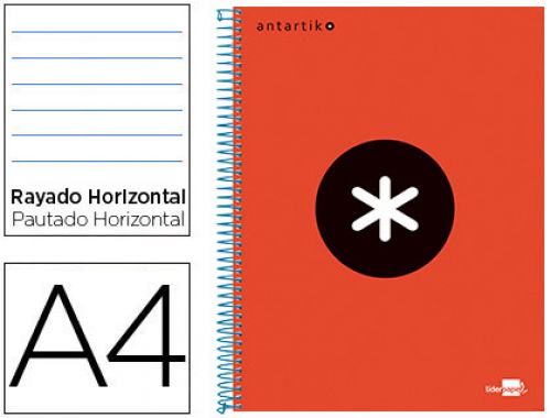 Caderno espiral din a4 antartik capa forrada 120 f 100 gr pautado 5 bandas de cores 4 furos cor vermelho ,  , 74543 , 8423473745438